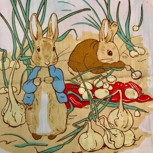 Vintage Kids Pink Panel Storybook Fabric Panel - Peter Rabbit characters